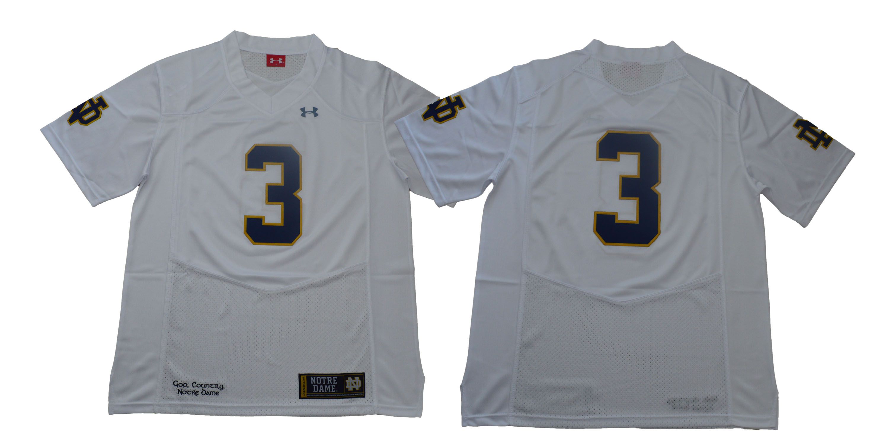 Men Norte Dame Fighting Irish #3 No name White Stitched NCAA Jersey->ncaa teams->NCAA Jersey